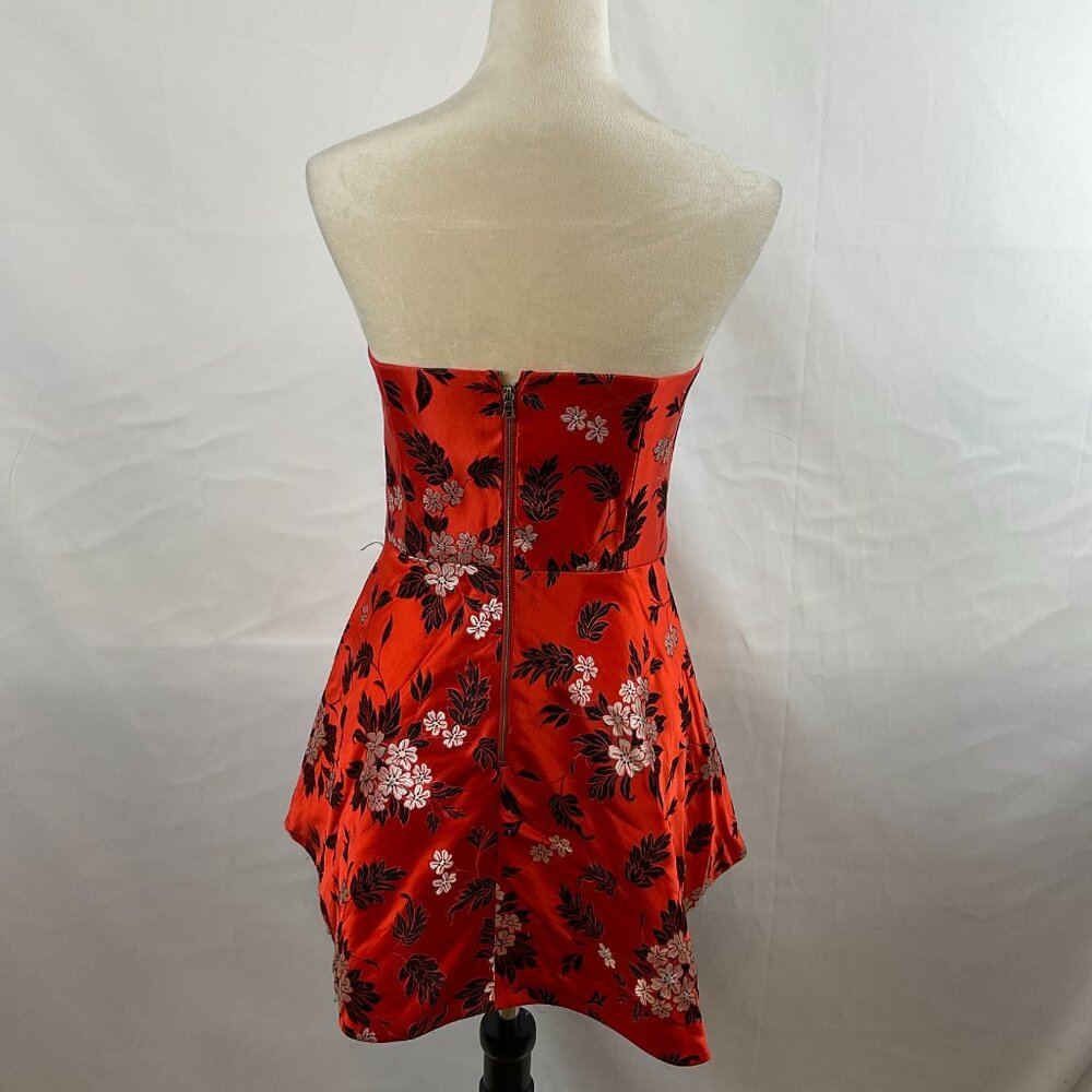 Alice + Olivia Strapless Bridget Mini Dress 8 Red Black White Floral Embroidere - Picture 9 of 13